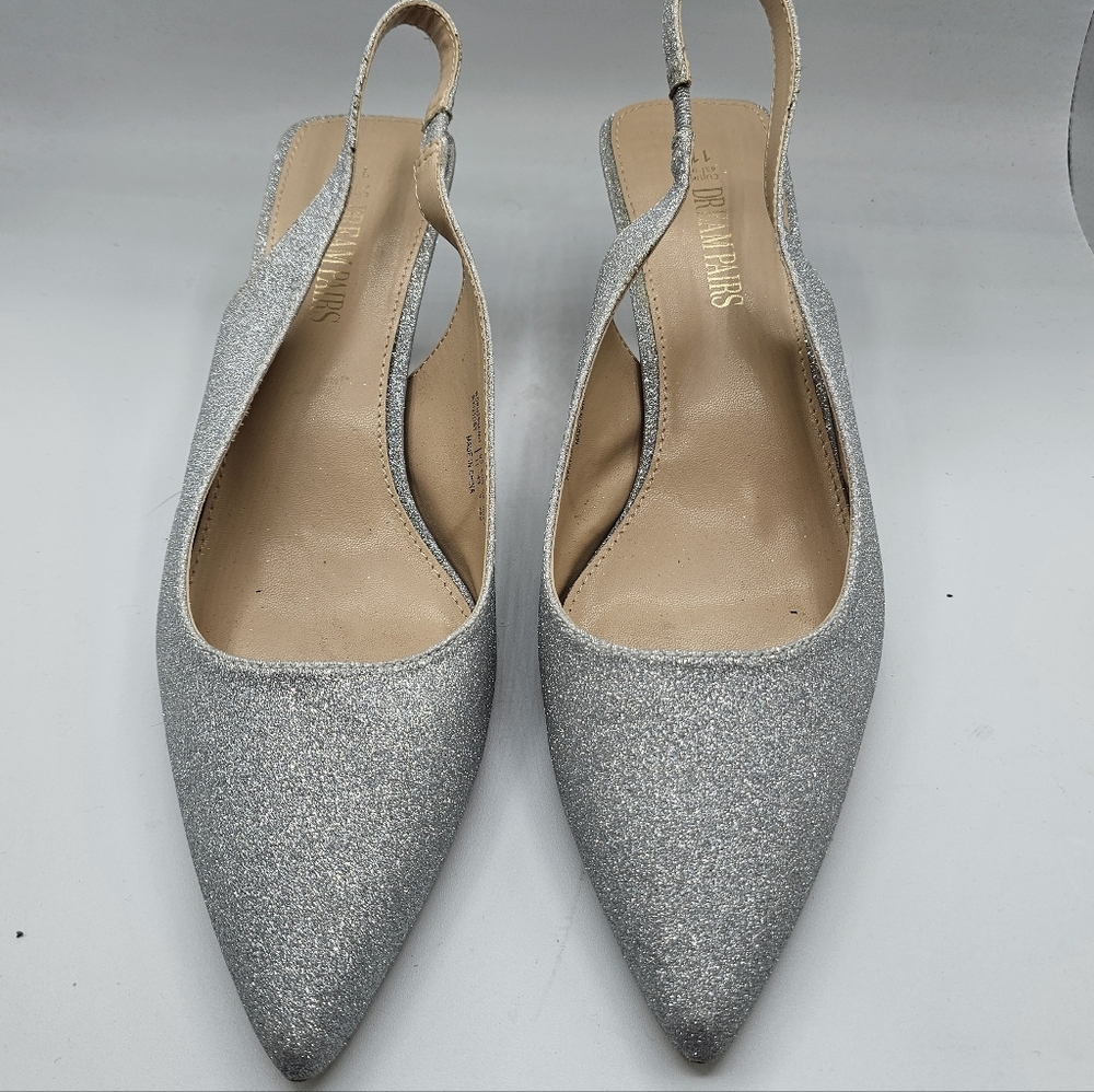 Dream Pairs Silver Glitter Slingback Kitten Heel Shoes